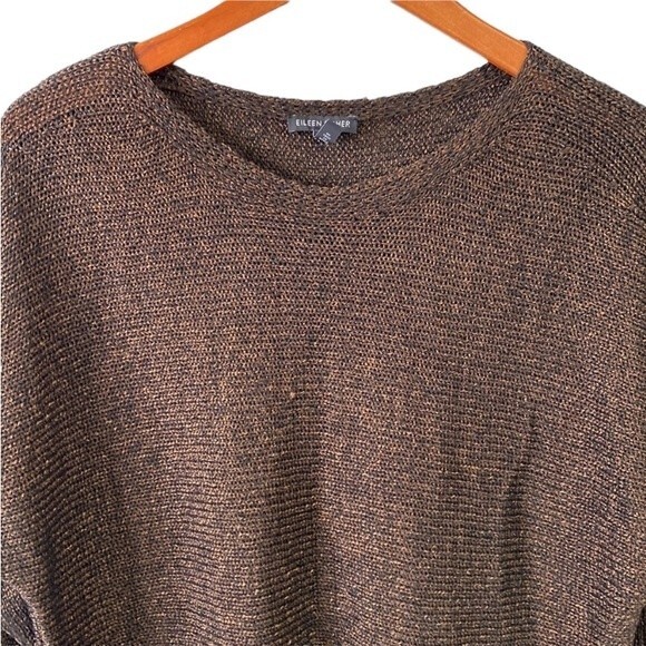 Eileen Fisher Organic Linen Loose Knit 3/4 Dolman Sleeve Sweater Metallic - Picture 4 of 16